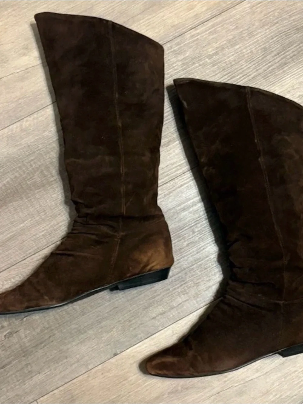Vintage Jasmin Brown Suede Slouch Boots Knee High Flat Almond Toe Women Size 7.5